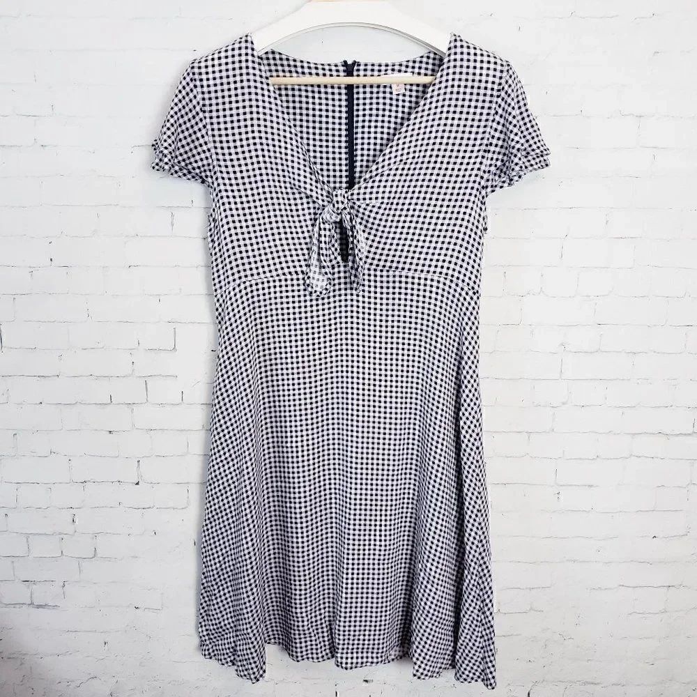 Xhilaration Gingham Dress Size M Blue White Micro Plaid 90's Y2K Retro V-neck